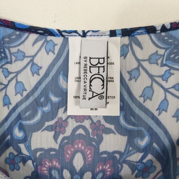 Becca by Rebecca Virtue Blue White Sheer Lotus Flower Swimsuit Coverup Medium - Picture 4 of 7